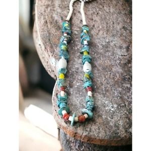 Gorgeous southwestern turquoise and coral long beaded necklace for